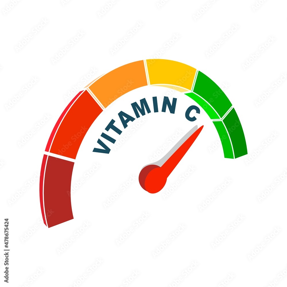 Ascorbic acid level scale. Concept of medicine and pharmacy Ascorbic acid level scale. Concept of medicine and pharmacy