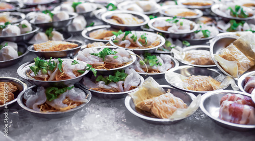 Dimsum seafood in place on ice.