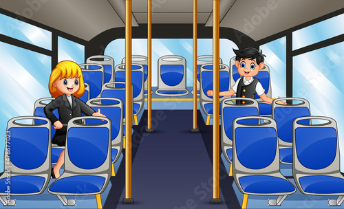 Illustration of a man and woman inside the bus