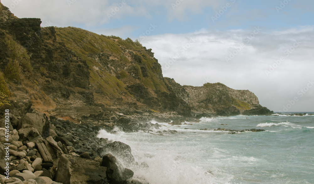 Panoramic landscape, beach view from West side, Hawai, Maui, 2022