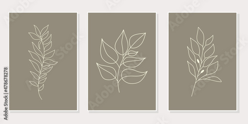 Abstract floral line art set of 3 minimalist prints. Vector design elements of nature for poster  prints  t-shirt  wall art  logo  banner  canvas prints  home decor  cover  wallpaper.