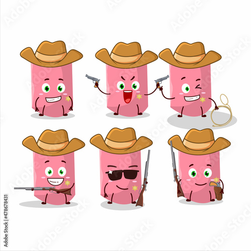 Cool cowboy pink chalk cartoon character with a cute hat