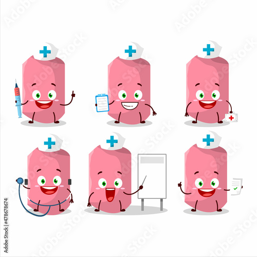 Doctor profession emoticon with pink chalk cartoon character