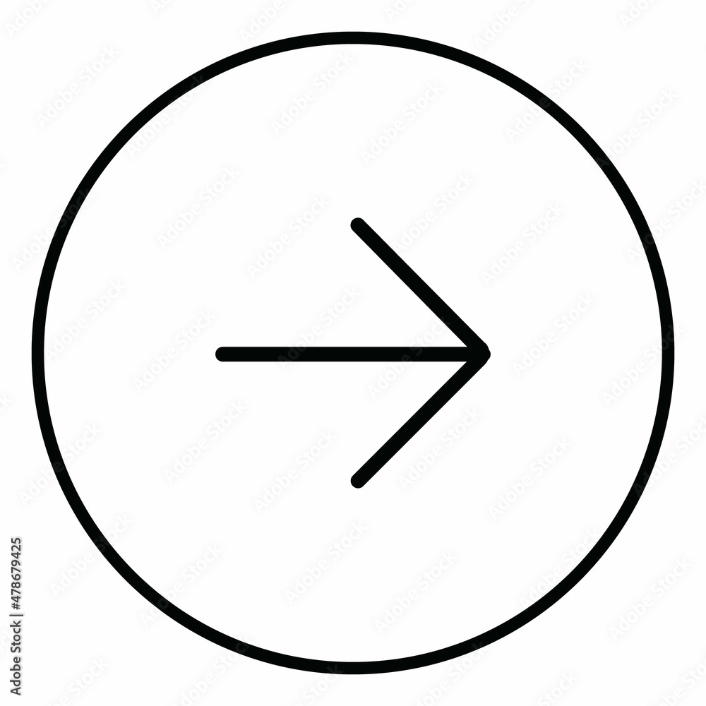Arrow pointing right line icon, black outline. Arrow pointing right line icon, black outline.
