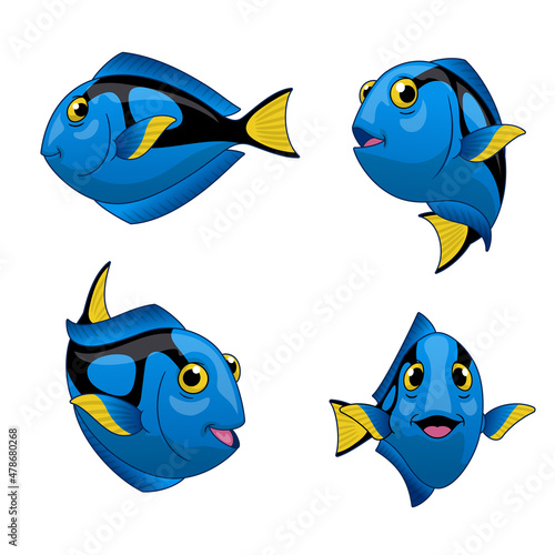 Tablou pe pânză Cartoon Set of Blue Tang Fish