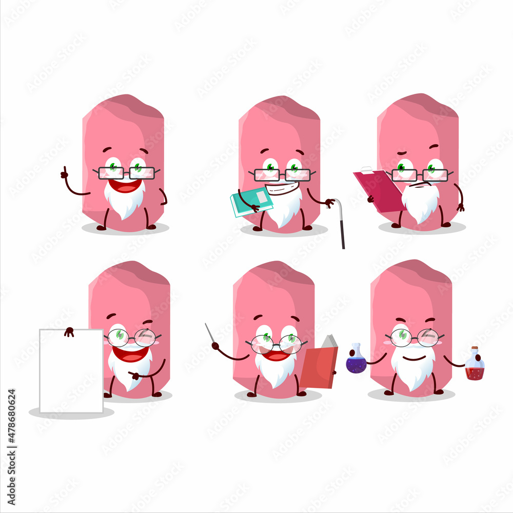 Professor pink chalk academic cartoon character working on laboratory Professor pink chalk academic cartoon character working on laboratory
