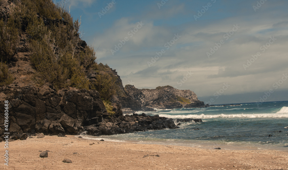Panoramic landscape, beach view from West side, Hawai, Maui, 2022