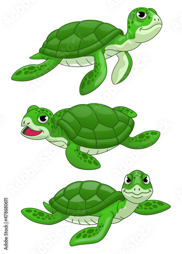 Set of Cute Cartoon Turtle