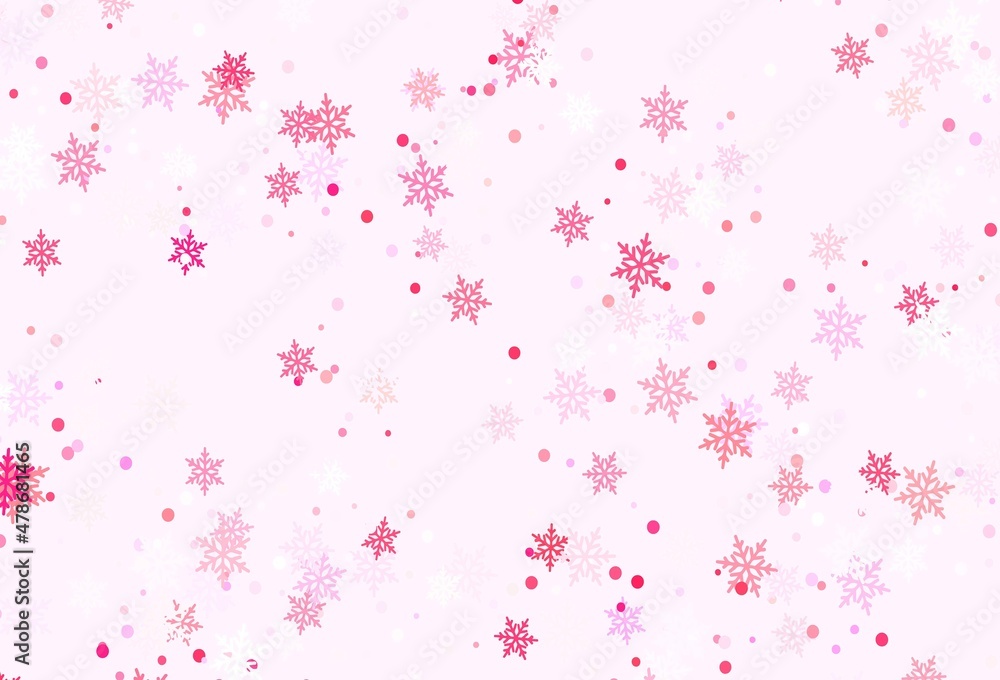 Light Purple, Pink vector pattern with christmas snowflakes.