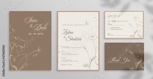 Minimalist Elegant Wedding Invitation Set with Beige Background