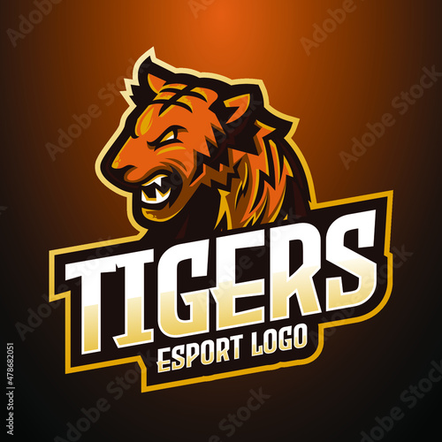 Tiger E-Sport Logo, Mascot, and Emblem Template Isolated Vector. Illustrator Logo. Suitable for Game Streamer and E-Sport Team.