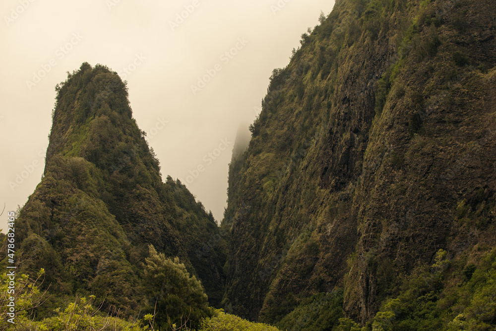 Panoramic landscape view from Iao Valley, Maui, Hawai.