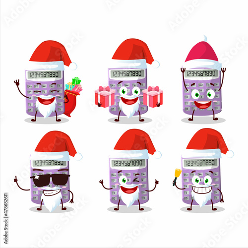 Santa Claus emoticons with purple calculator cartoon character
