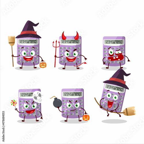 Halloween expression emoticons with cartoon character of purple calculator