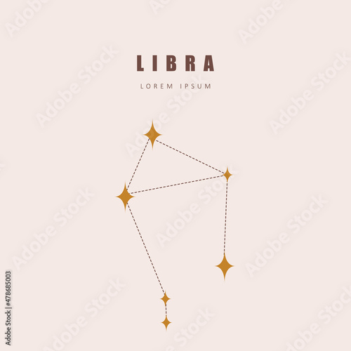 Libra zodiac constellation. Horoscope vector illustration in boho style. Mystery and esoteric. Spiritual tarot poster. Magic occult and astrology card.
