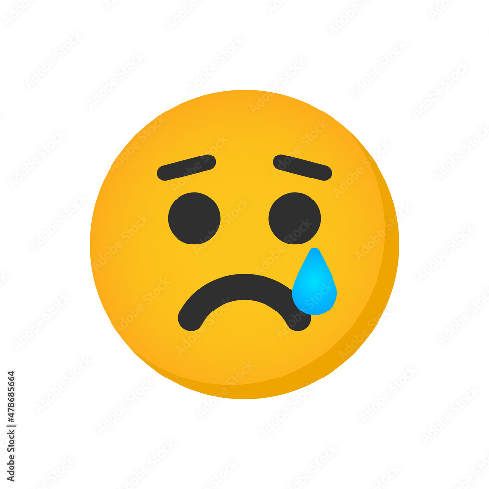 Fototapeta premium Sad emoji face flat style icon vector design. 