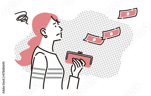 財布からお金が飛んでいく女性