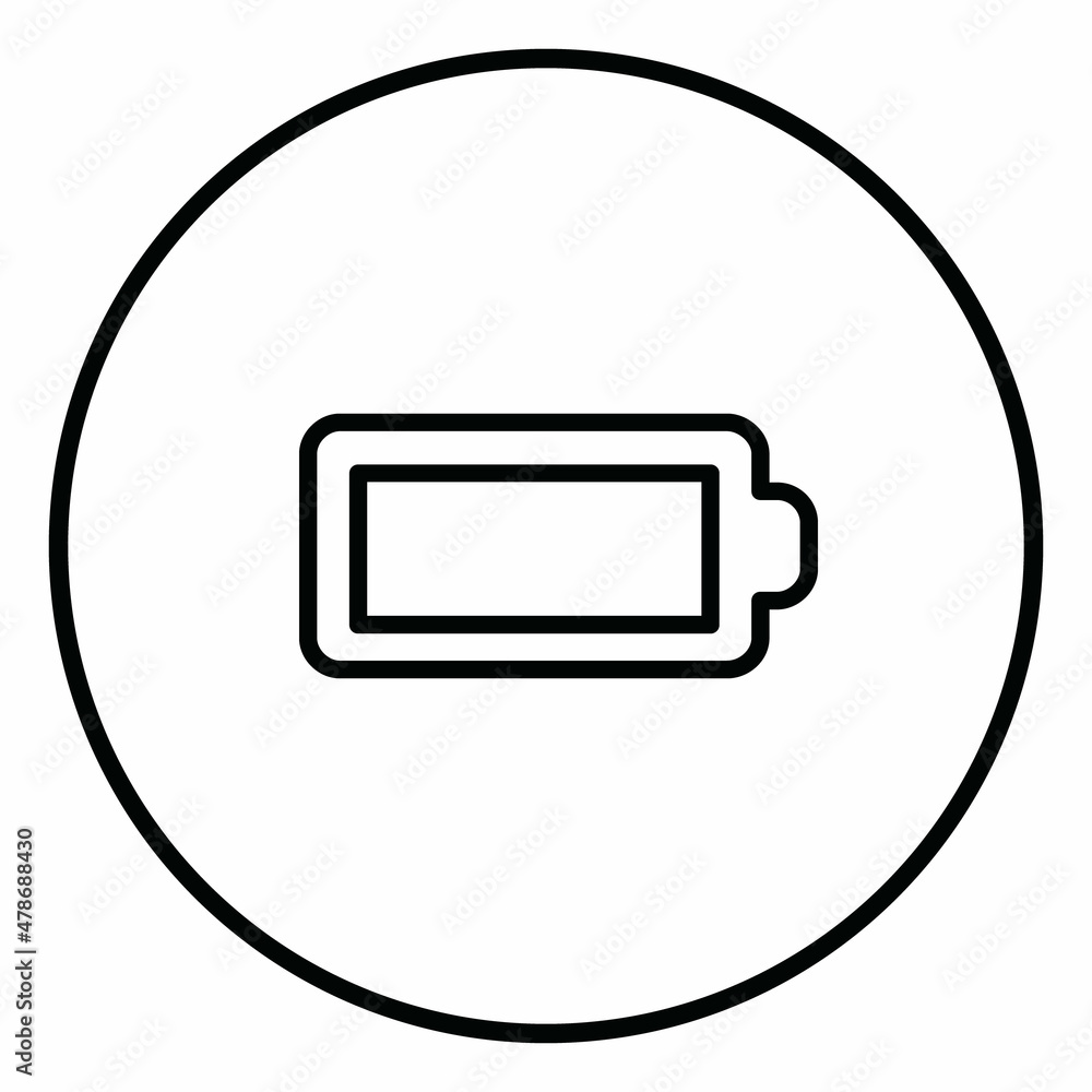 Empty battery line icon in circle, line icons, black outline. Empty battery line icon in circle, line icons, black outline.