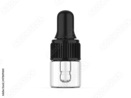Blank Mini Clear Glass Essential Oil Dropper Bottle, 3d render illustration.