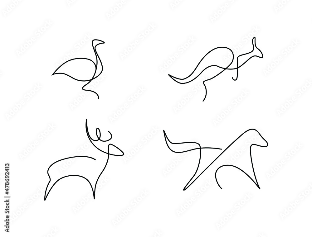 Obraz premium abstract animal line arts kangaroo duck deer and horse