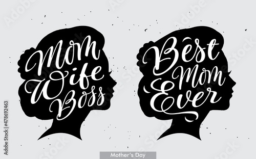 Valokuva Best mom ever & mom wife boss script lettering for poster and shirt concept