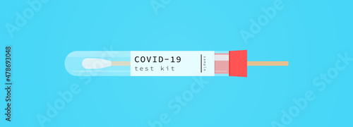Vaccine bottle and coronavirus pandemic test flat vector illustration.
