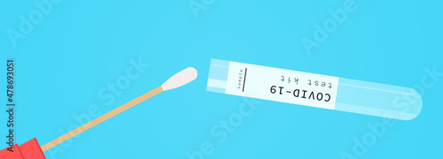 Vaccine bottle and coronavirus pandemic test flat vector illustration.

