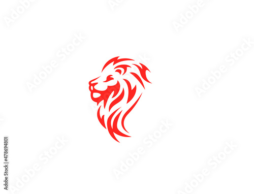 red and white shape lion logo 