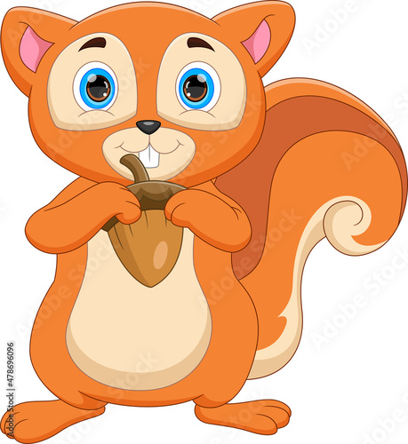 cartoon cute squirrel holding nut