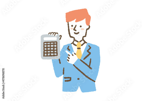 計算機を指差す会社員男性_色