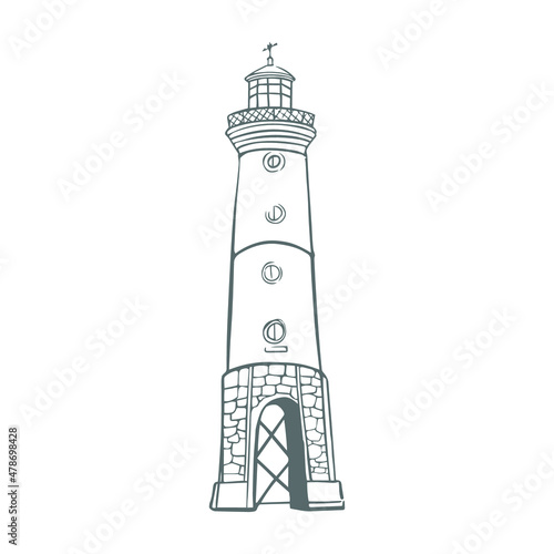 Lighthouse on a white background. Mayak sketch