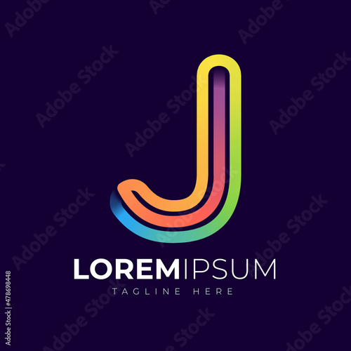 Letter j logo design template. Creative modern trendy j typography and colorful gradient.