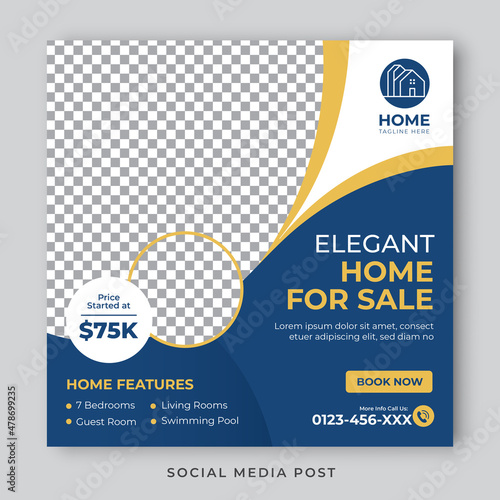 Real estate elegant home sale social media post template