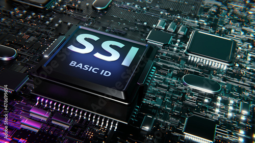 SSI - Self Sovereign Identities / Digitale Identität
mit Blockchain Technologie die Hoheit über die eigene Daten haben und sichere Kommunikation und Zusammenarbeit ermöglichen ~ 3D Rendering photo