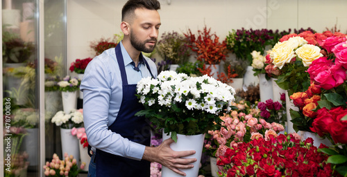the florist collects a bouquet for Valentine's Day in the store of luxury flowers and designer bouquets