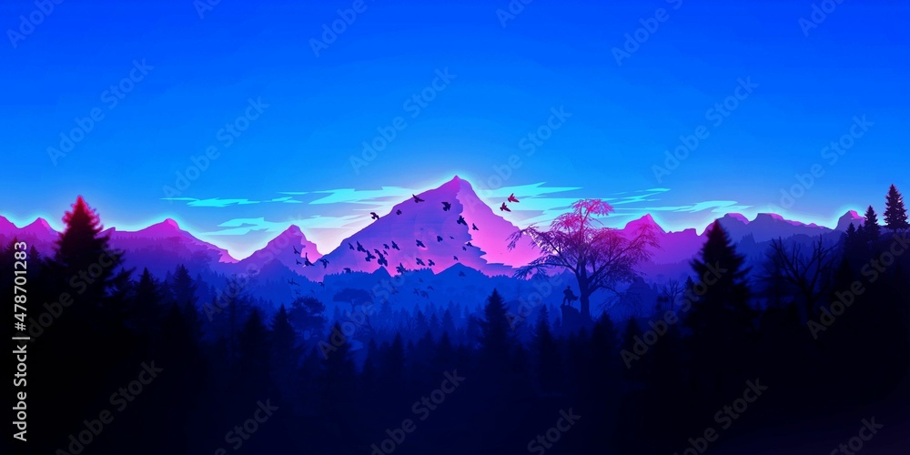 Naklejka premium sunset in the mountains