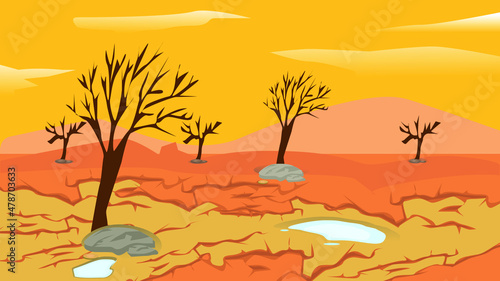 illustration of drought in a place with dry trees and cracked soil lack of water and hot weathe © Dani