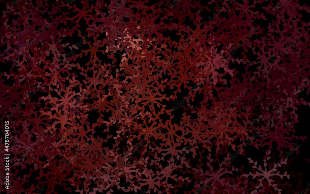 Dark Red vector doodle background with flowers, leaves.