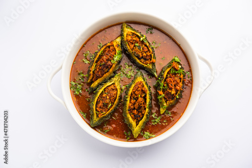Canvas Print Bharwa Karela masala or stuffed bitter melon curry