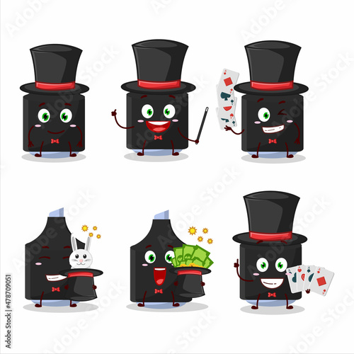 A blue highlighter Magician cartoon character perform on a stage