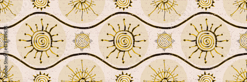 Seamless pattern, banner. Ethnic background, solar signs, vector design.	