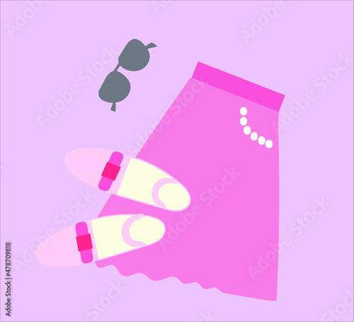 スカート　パンプス　サングラス　ピンク