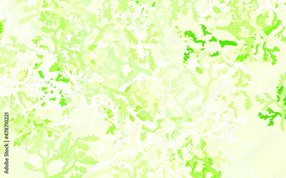 Light Green vector doodle layout with leaves, branches.