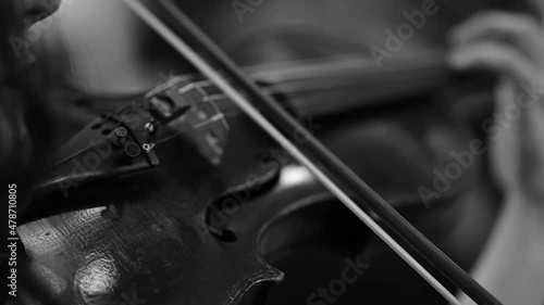Female musician playing violin with bow