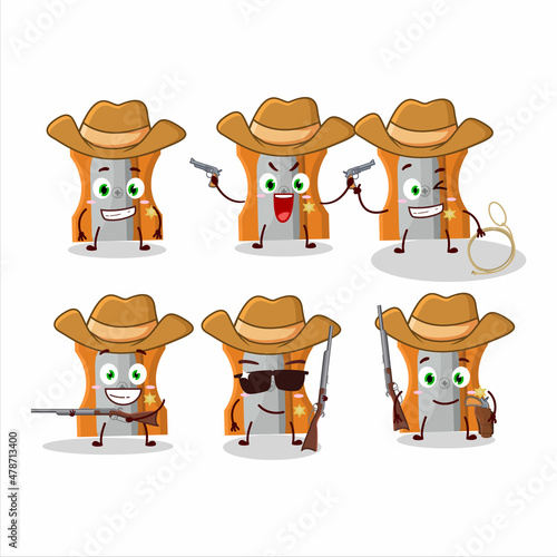 Cool cowboy orange pencil sharpener cartoon character with a cute hat
