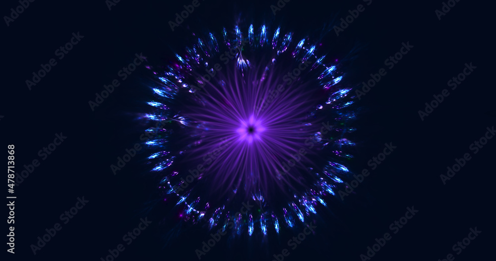 Abstract exotic blue and purple flower. Abstract festive background with blurred rays and sparkles. Fantasy light background. Digital fractal art. 3d rendering. Abstract exotic blue and purple flower. Abstract festive background with blurred rays and sparkles. Fantasy light background. Digital fractal art. 3d rendering.
