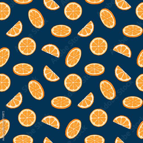 vector pattern with cut oranges on a dark background