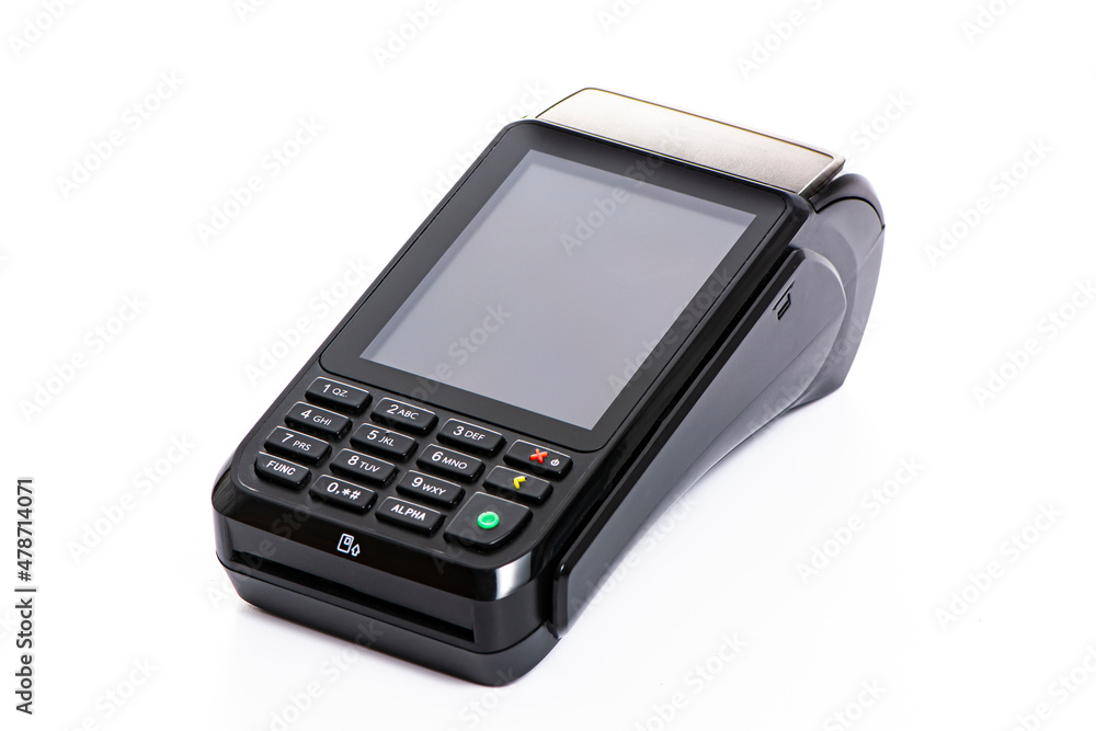 payment terminal for accepting money from plastic cards on a white background payment terminal for accepting money from plastic cards on a white background
