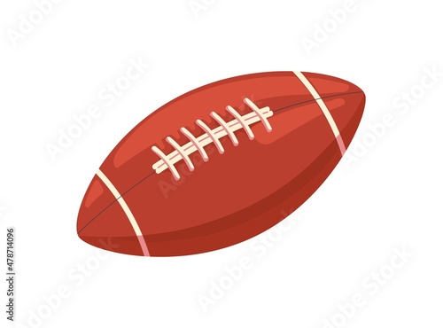 Rugby ball icon. American football equipment of oval shape with lace stitch. Leather sports object for field game. Realistic flat vector illustration isolated on white background