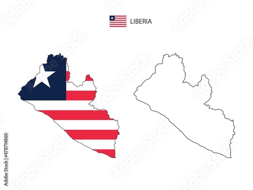 Liberia map city vector divided by outline simplicity style. Have 2 versions, black thin line version and color of country flag version. Both map were on the white background. photo